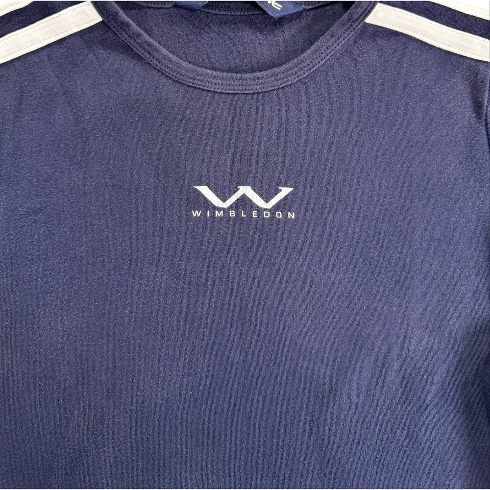 Y2K Sporty Wimbledon Navy Baby Tee Stripe Shoulder Fitted Cotton Top - Picture 7 of 7